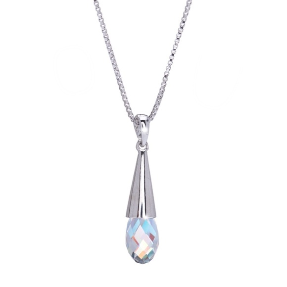 Rhodium Plated AB Briolette Drop Necklace with Swarovski Crystal - Picture 1 of 1